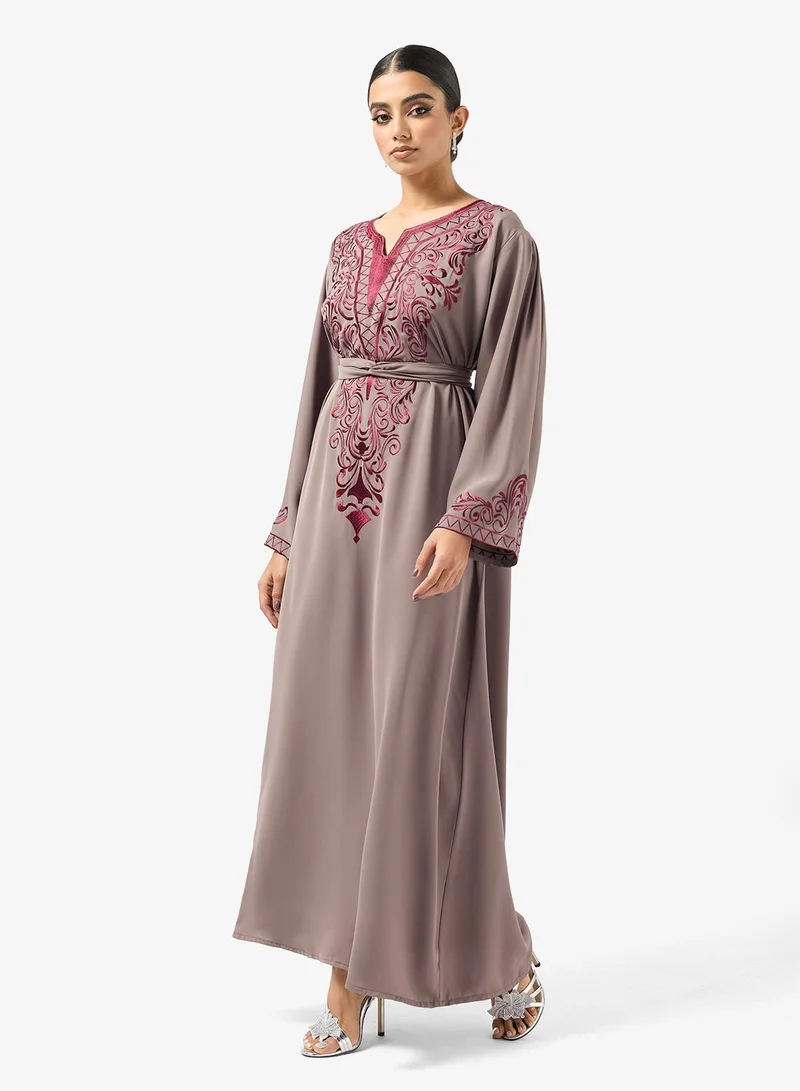 hayas closet  Embroidered Belted Jalabiya for Women | Best Price UAE
